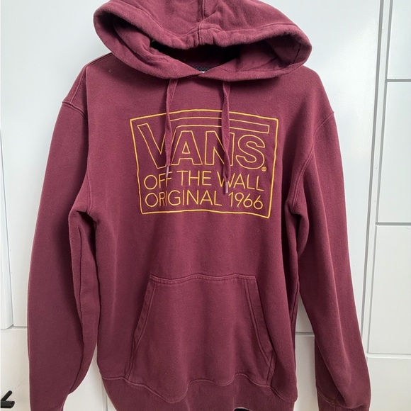Vans Sweaters - Vans Men's Maroon Hoodie with Gold Logo